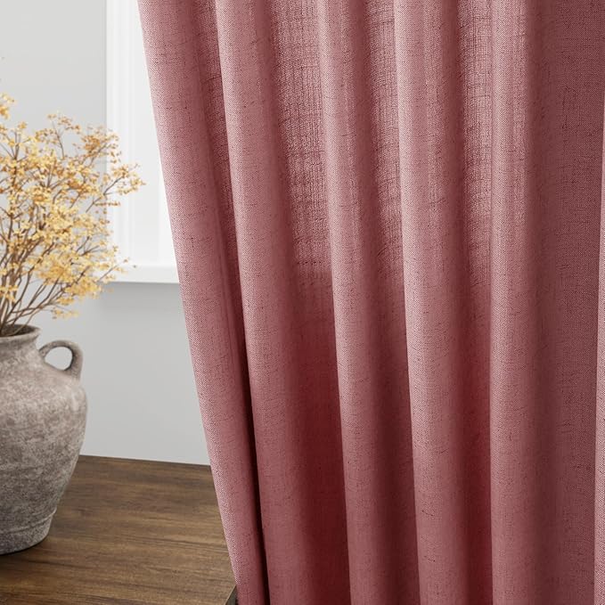 Canyon Rose Linen Curtains 102 Inches Long Rod Pocket Back Tab Drapes 2 Panels - Image 4