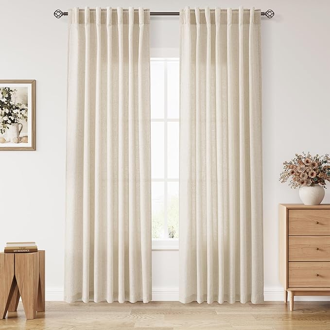 Nanspring Cream Beige Linen Curtains 84 Inches Long by Nanspring
