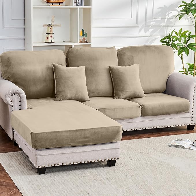 Couch Cover 6-Piece Elastic Velvet Couch Cushion Covers & Chaise Slipcovers by Taque