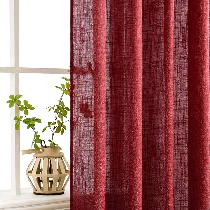 MIULEE Burgundy Red Linen Curtains 72 Inch Length - Image 5