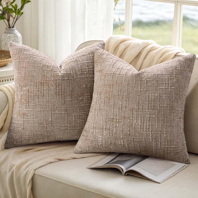 decorUhome Oatmeal Chenille Throw Pillow Covers 16x16 Set of 2 Textured Soft - Image 9