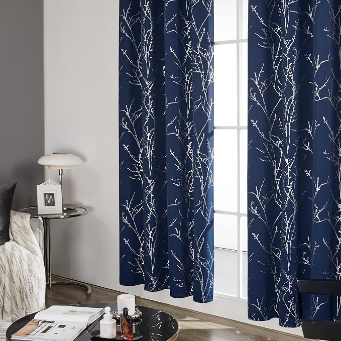 Deconovo Blackout Curtains, Thermal Insulated Soundproof Drapes, Branch Silver - Image 5