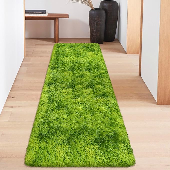 Tie-Dyed Runner Rug for Bedroom Green 2x6ft Fluffy Area Rug Bedside Runner Rug - Image 3
