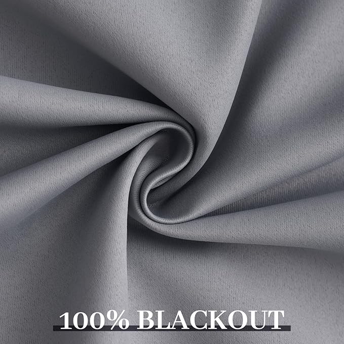 Yakamok Grey Room Darkening 100% Blackout Curtains Grommet Window Treatments - Image 7