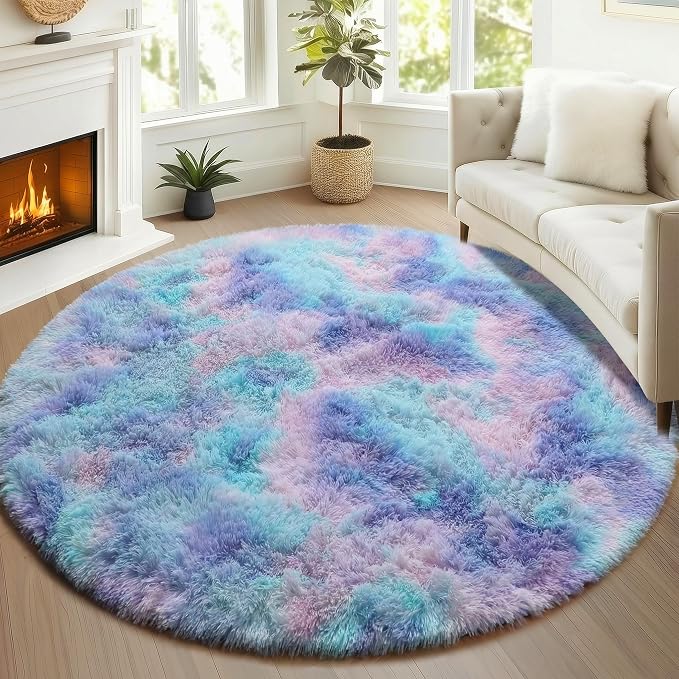 ONASAR Rainbow Round Area Rug 4ft, Soft Bedroom Circle Throw Rugs - Image 3
