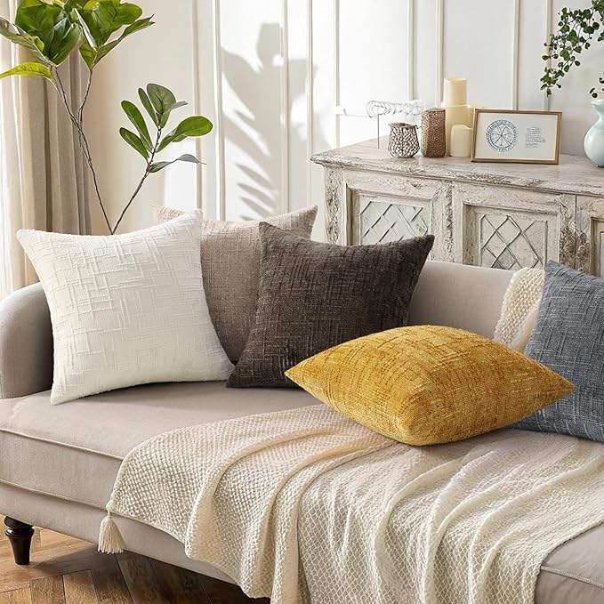 decorUhome Summer Cream White Chenille Throw Pillow Covers 16x16 Set of 2 - Image 5
