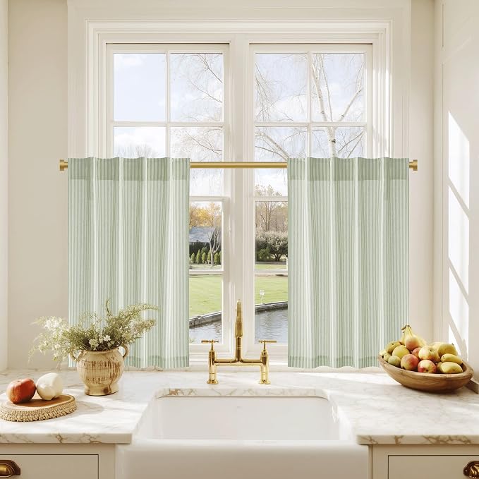 RYB HOME Linen Kitchen Striped Curtains - Image 8