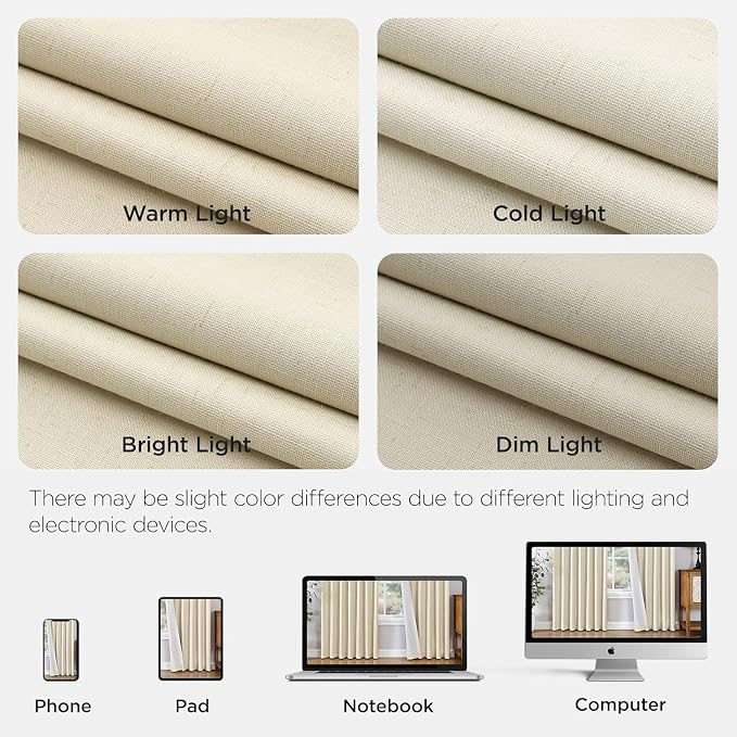 Joydeco 100% Blackout Pleated Curtains, Linen Window Curtains 2 Panel Sets 108 - Image 8