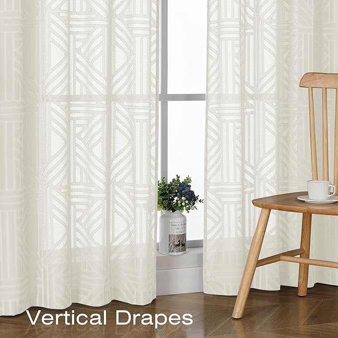 Simplebrand Ivory Sheer Kitchen Curtains 36 Inch Length Tier Curtains 2 Panels - Image 5