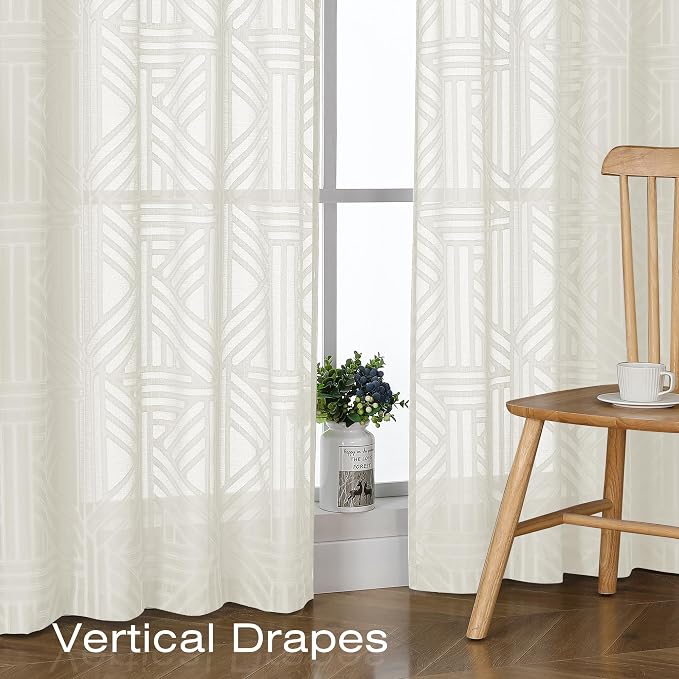 Simplebrand Ivory Semi Sheer Curtains 45 Inch Length 2 Panels, Geometric - Image 5