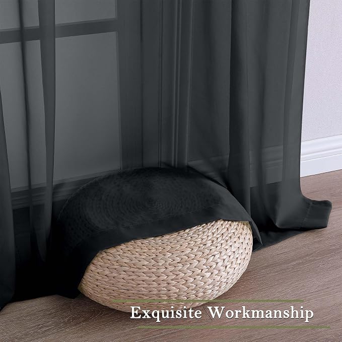 Lecloud Black Sheer Curtains 108 Inches Long 2 Panels Set, Extra Wide Airy - Image 9