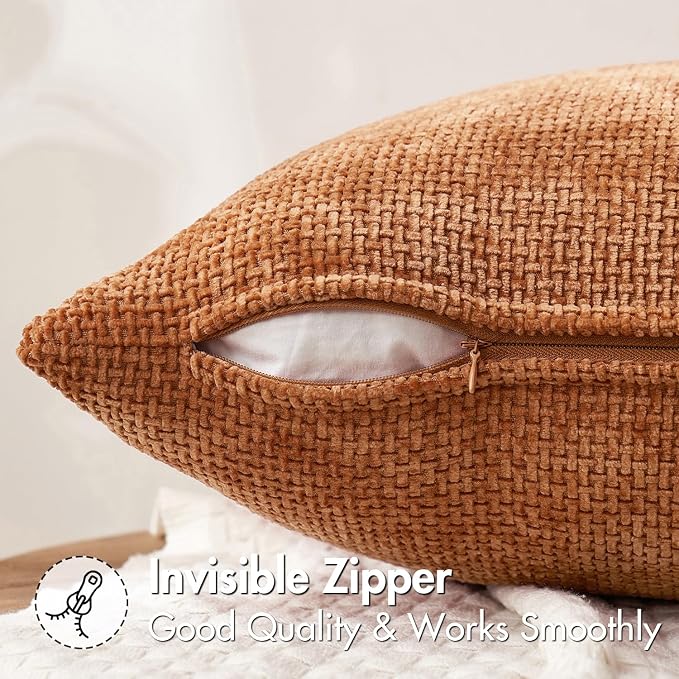 MIULEE Pack of 2 Fall Orange Decorative Pillow Covers 20x20 Inch Soft Chenille - Image 5