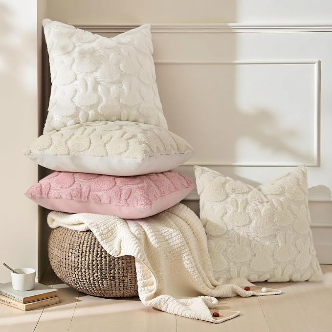 decorUhome Easter Bunny Pillow Covers 18x18 Inch Set of 2, Soft Plush Faux Wool - Image 2