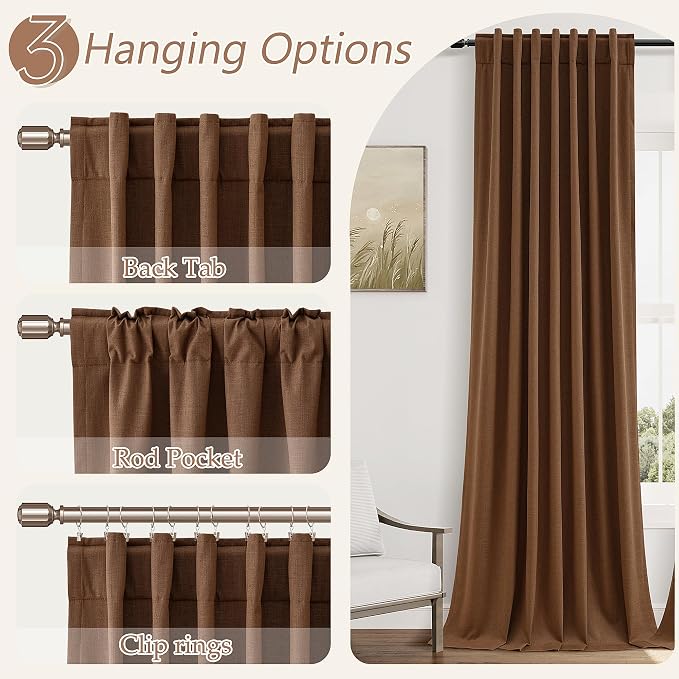 Guken 100% Blackout Linen Curtains 90 Inch Length 2 Panels Set - Image 6