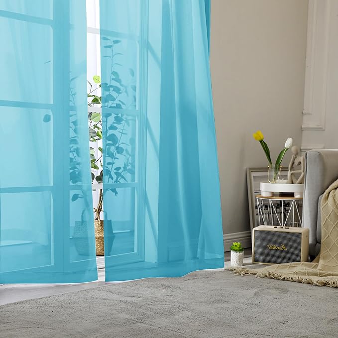 Lecloud Turquoise Sheer Curtains 84 Inches Long 2 Panels, Light Filtering Voile - Image 8