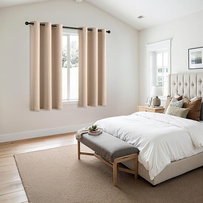 MIULEE Blackout Curtains for Bedroom 2 Panels 34 x 45 Inch Long Beige | Thermal - Image 6