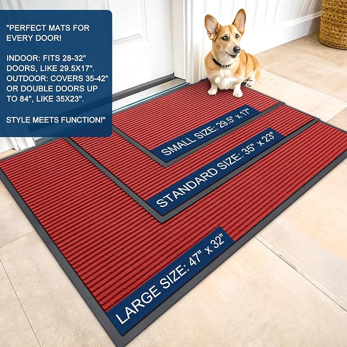 OLANLY Front Door Mat 35x23, Waterproof Heavy-Duty Indoor Outdoor Doormat | Red - Image 2