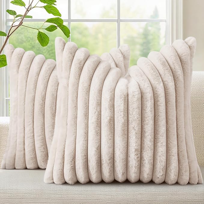 decorUhome Summer Cozy Faux Fur Throw Pillow Covers 26x26 Set of 2 Decorative by decorUhome