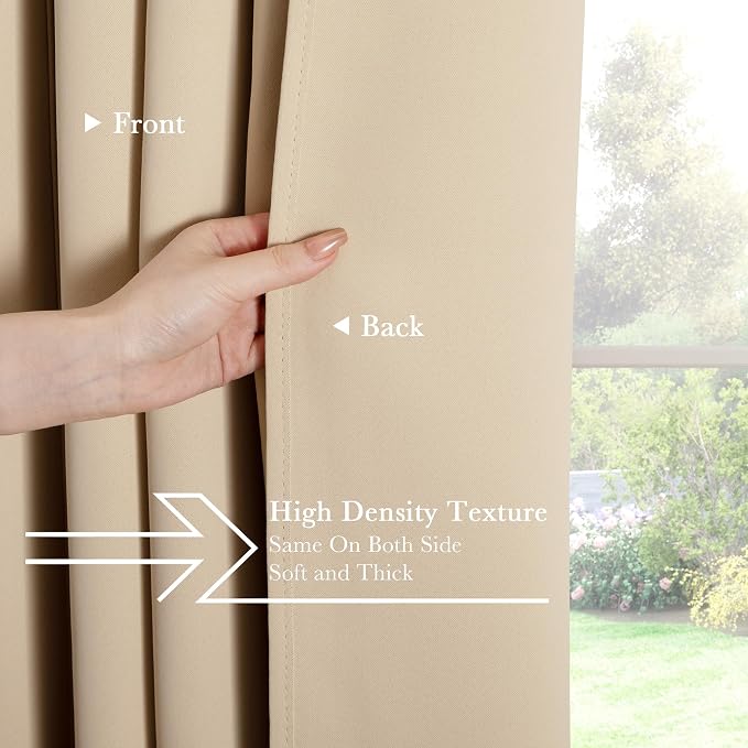 PONY DANCE Beige Blackout Curtains 96 inch Long, Room Darkening Curtains - Image 5