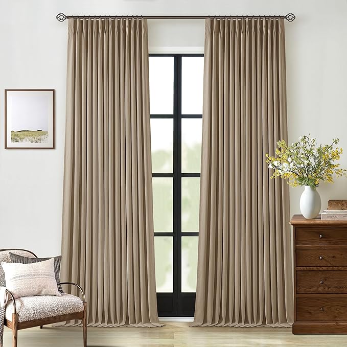 Light Brown Pleated Linen Blackout Curtains 102 Inches Long by Twodrapes