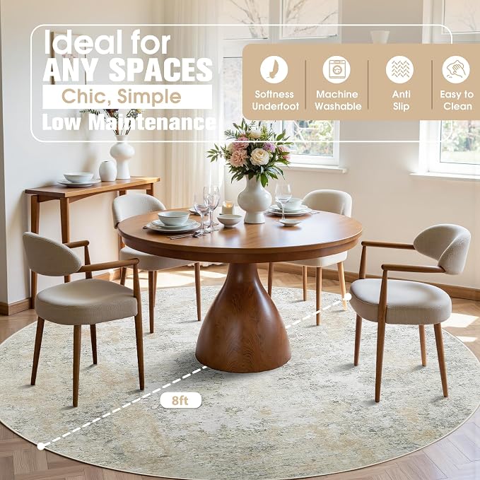 Round Rug 8ft Circle Rug Washable: Carpet Circular Area Rug - Image 3