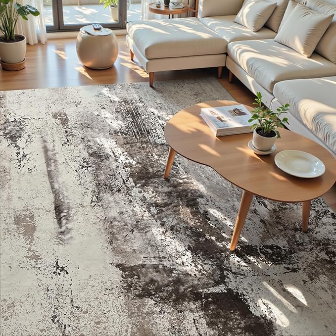Living Room Rug 9x11 Coffee Area Rugs Machine Washable Abstract Boho Large Rug - Image 3