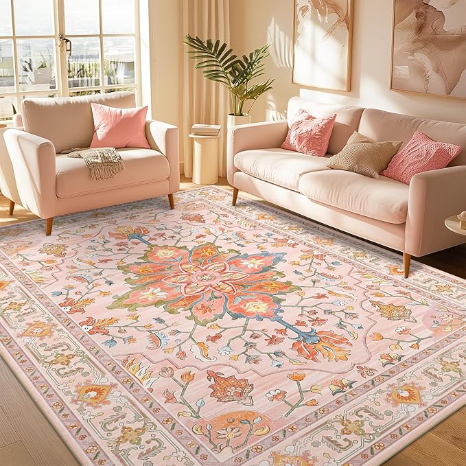 Area Rugs 5'x7' Washable Non-Slip, Floral Vintage Distress Print Pattern - Image 3