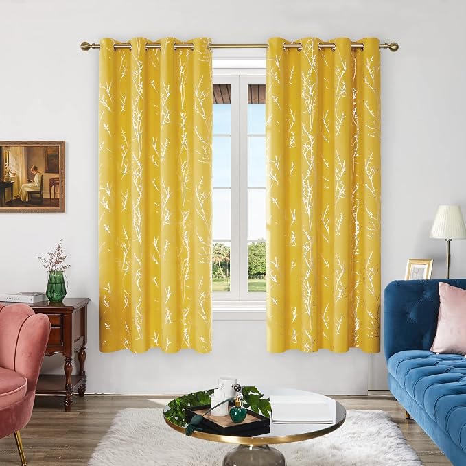 Deconovo Blackout Curtains Yellow, 52 x 84 Inch 2 Panels Set Drapes - Image 3