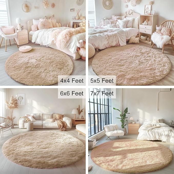 OLANLY Beige Round Rugs for Bedroom - Image 9
