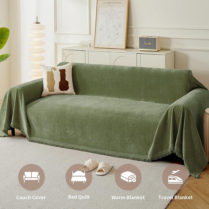 Couch Cover for Dogs, Boho Sofa Covers for 2 Cushion Couch, Chenille Sofa - Image 4