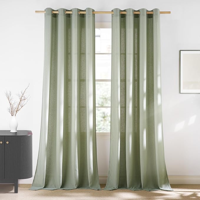 NICETOWN Thick Linen Greyish Green Curtains 84 inches Long by NICETOWN