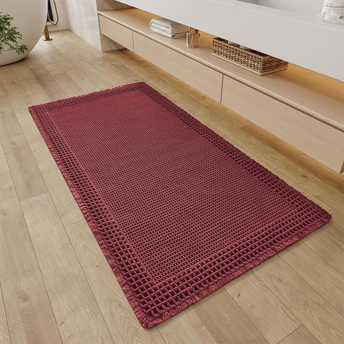 RESARE Waffle Bathroom Runner Rugs, Super Absorbent Bath Mat Non Slip Washable by Resare