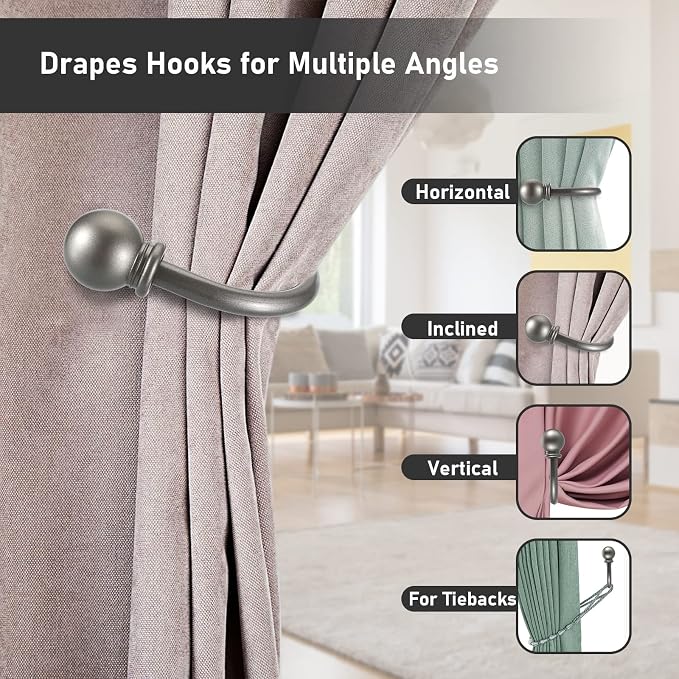 Sumnacon Set of 2 Decorative Curtain Holdbacks, Wall Mounted Aluminum Alloy - Image 7