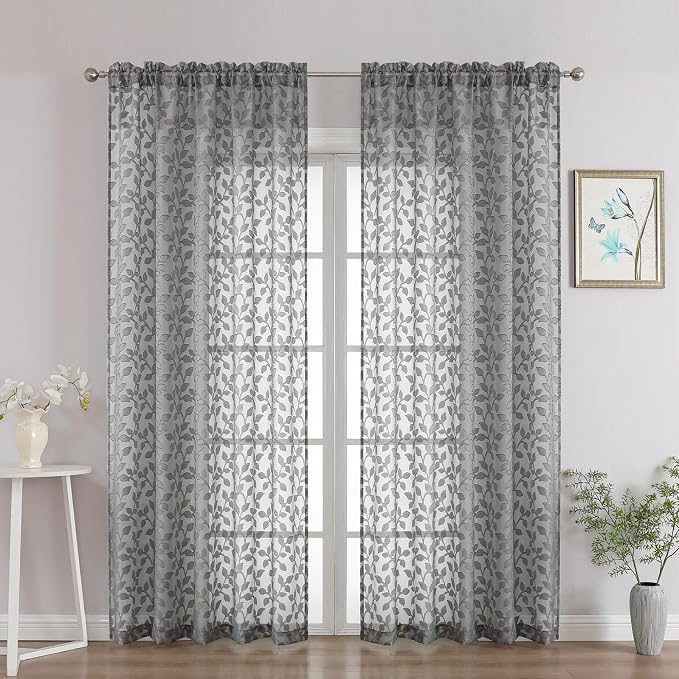 Chyhomenyc Charcoal Grey Sheer Curtains 84 Inch Length 2 Panels Set, Light by Chyhomenyc