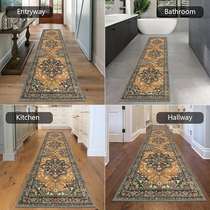 HEBE Hallway Runner Rug 2'x8' Washable Vintage Distressed Area Rugs Non Slip - Image 5
