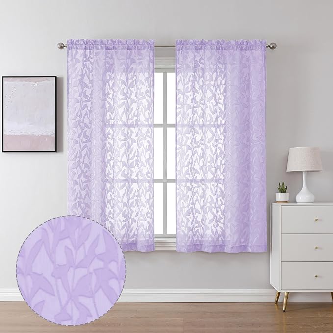 Lecloud Leia Light Purple Sheer Curtains 54 Inch Length 2 Panels, Light by Lecloud