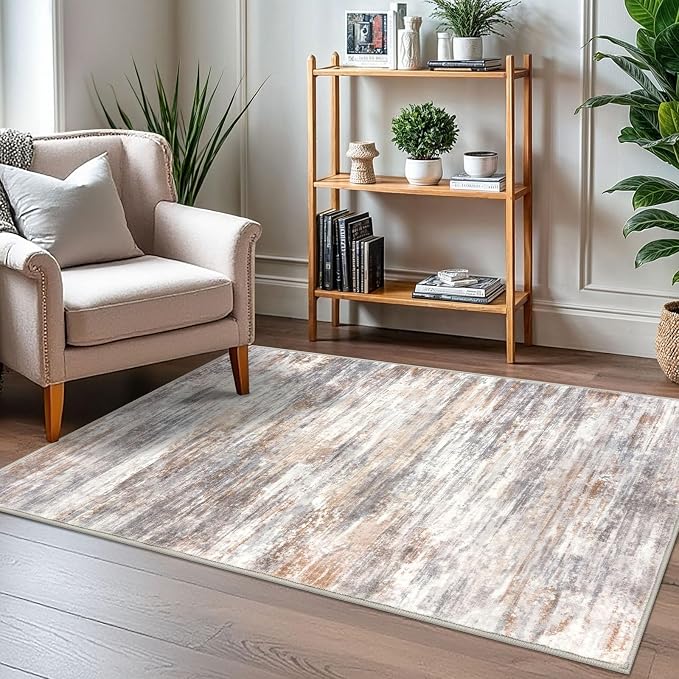 KOZYFLY Abstract Modern 3x5 Ft Area Rug in Multi Grey/Orange - Image 7