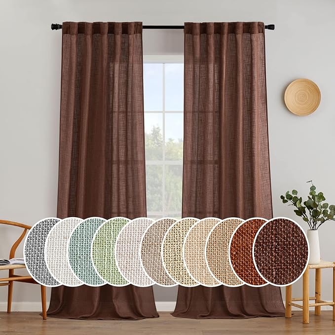MIULEE Chocolate Brown Linen Curtains 90 Inch Long by MIULEE