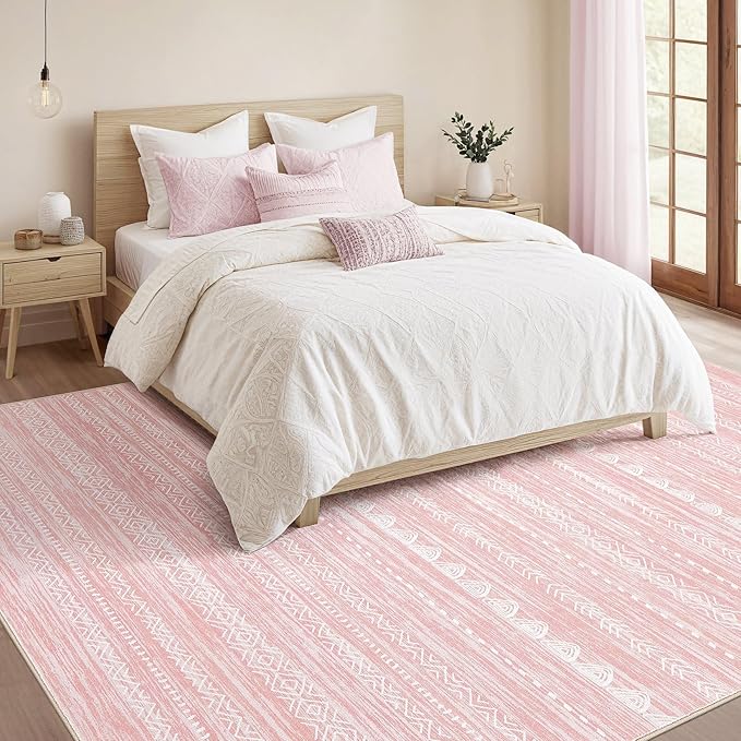 Nakagishi Pink Rugs for Bedroom Girls: 7x9 Washable Boho Large Neutral Cute - Image 4