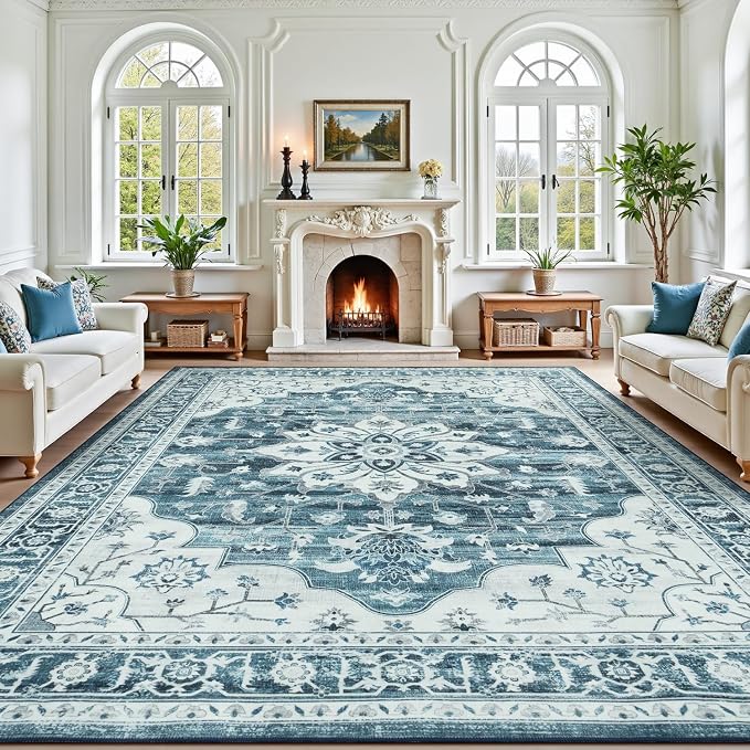 Lofus 8x10 Washable Area Rug, Vintage Floral Rugs by Lofus