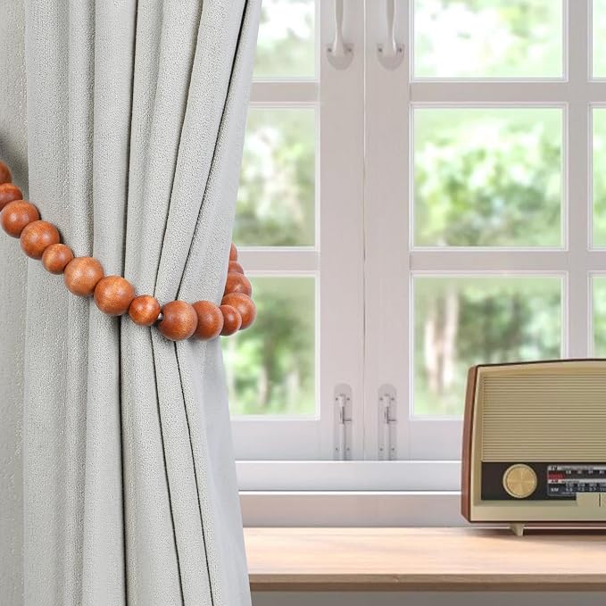 Wood Bead Curtain Tiebacks, KLOGTSIND Set of 2 Curtain Holdbacks - Image 2