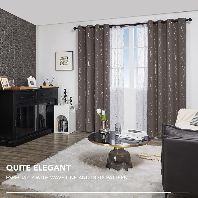 Deconovo Blackout Curtains, Thermal Insulaed Soundproof Drapes, Wave Dots - Image 8
