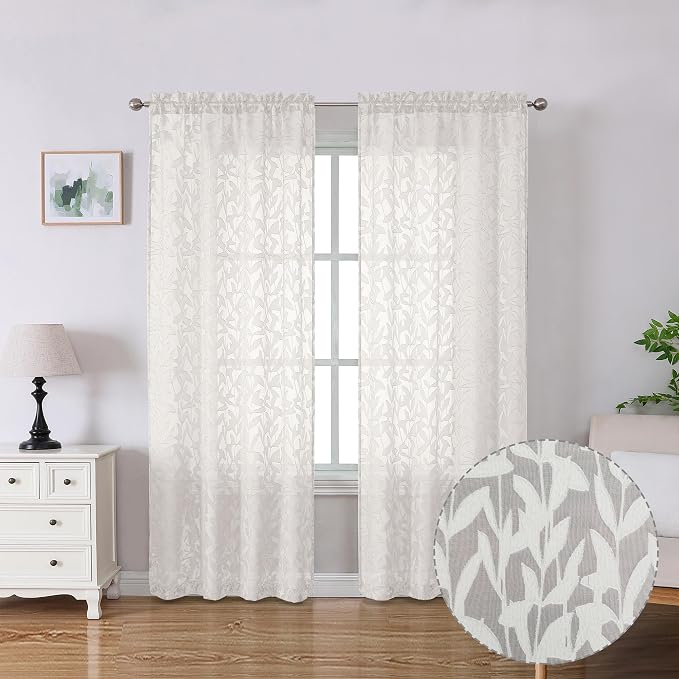 Lecloud Leia Living Room Ivory Sheer Curtains 72 Inch Length 2 Panels, Airy & by Lecloud