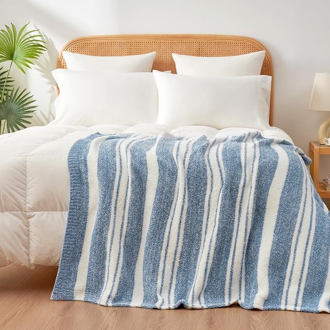 Snuggle Sac Stripe Blue Blankets Luxurious Microfiber Fabric, Reversible Super - Image 8