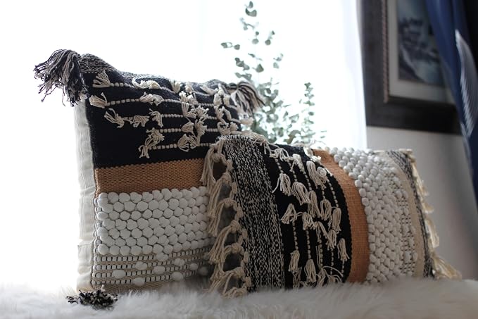 Decorative Boho-Chic Premium Pillow Cover 12x20 Handwoven Tufted Cotton Lumbar - Image 7