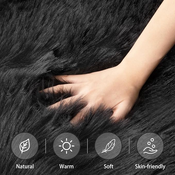 Ciicool Faux Fur Rug Black Fluffy Area Rugs - Image 4