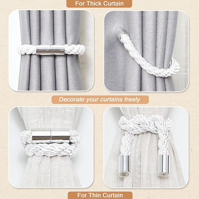NICEEC 6 Pack Strong Magnetic Curtain Tiebacks Modern Simple Style Drape Tie - Image 6