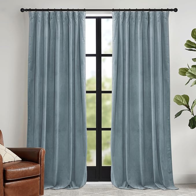 RYB HOME Stone Blue Velvet Curtains 72 inches by RYBHOME