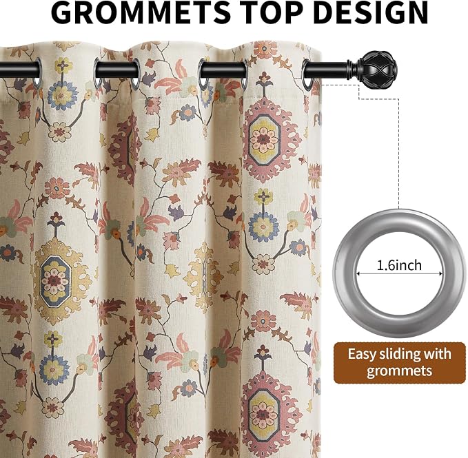 Boho Floral 100% Grommet Blackout Curtains 90 Inch 2 Panels | Colorful Bohemian - Image 4
