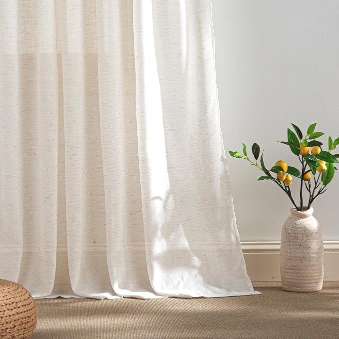 RYB HOME Linen Sheer Curtains Light & Airy Translucent Privacy Protected - Image 4